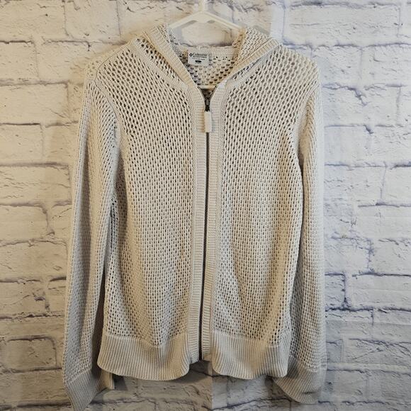 Columbia Sweaters - Columbia White Mesh 100% Cotton Zip Up Sweater | Large